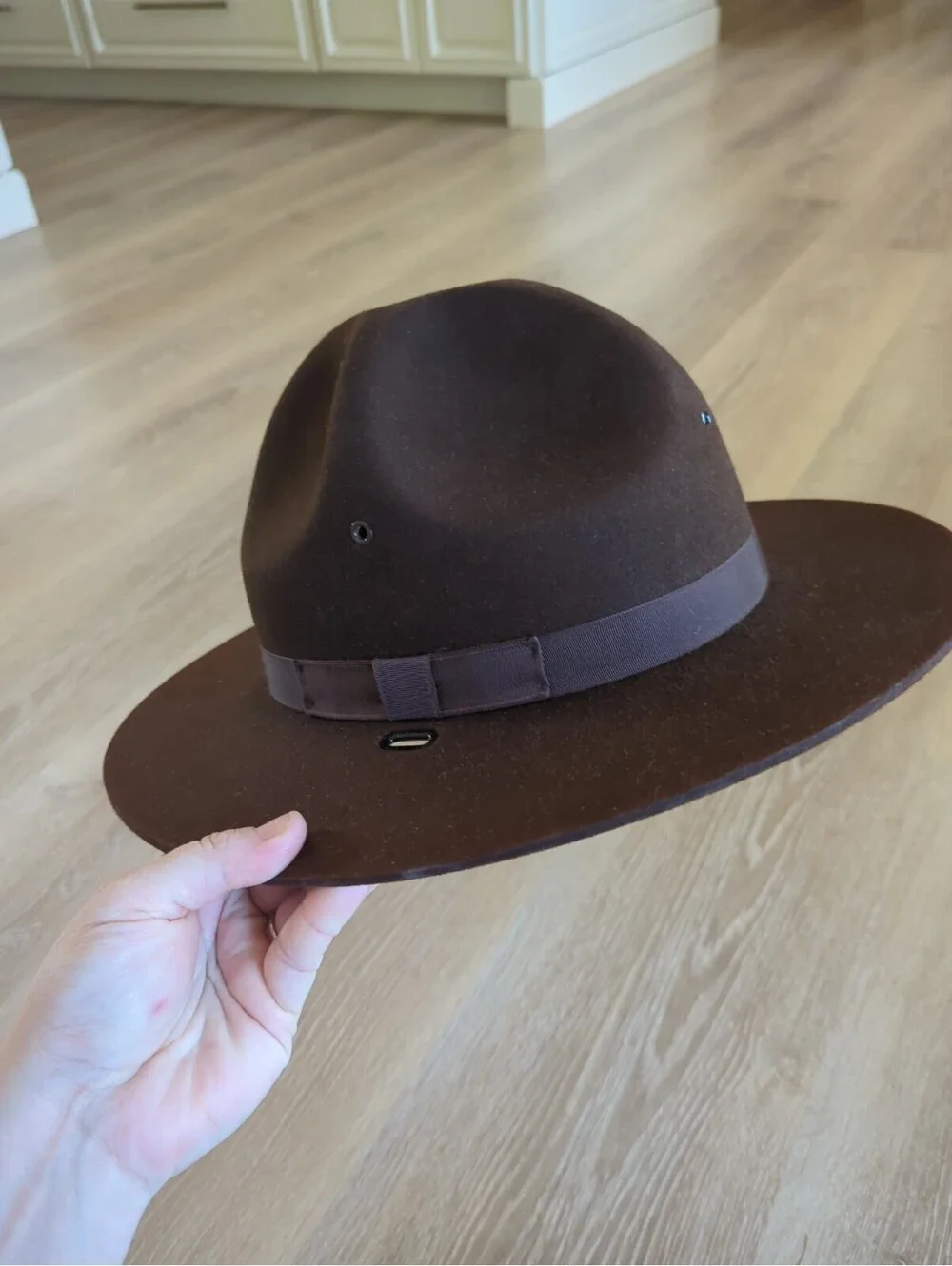 Stratton Self Forming Campaign Hat 7 1/2 USA Made Brown Felt Trooper Uniform Hat